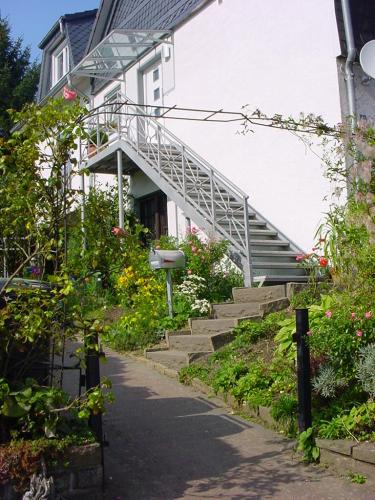 Stair railings and projecting roof